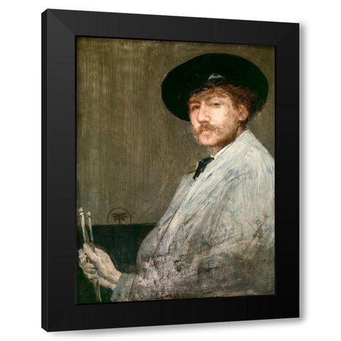 Self Portrait Black Modern Wood Framed Art Print by Whistler, James McNeill