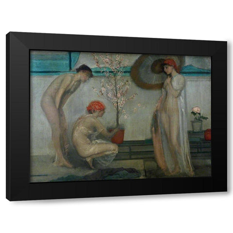 Three Figures, Pink and Grey Black Modern Wood Framed Art Print with Double Matting by Whistler, James McNeill