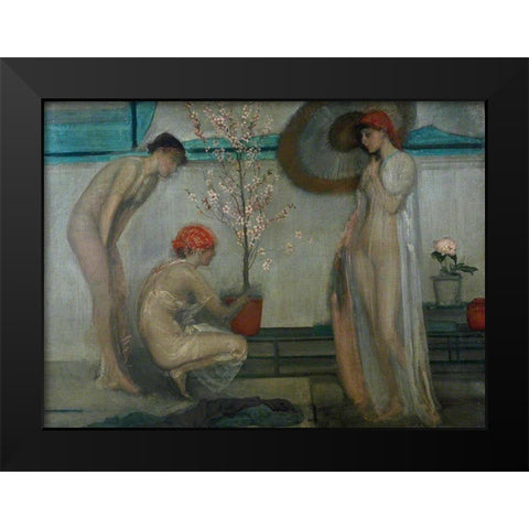 Three Figures, Pink and Grey Black Modern Wood Framed Art Print by Whistler, James McNeill