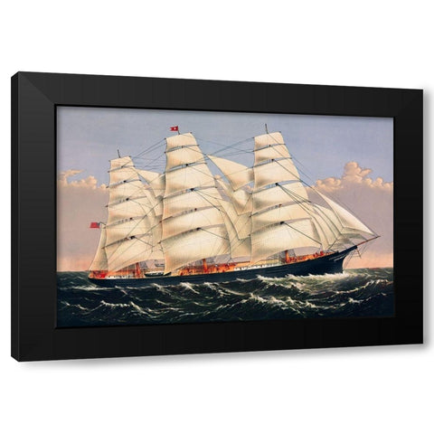 Clipper Ship Three Brothers, the largest sailing ship in the worldÂ  Black Modern Wood Framed Art Print with Double Matting by Currier and Ives