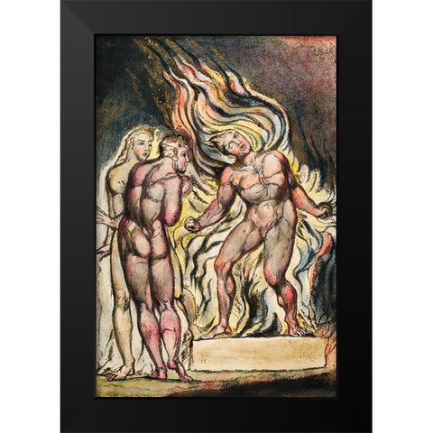 Los and Enitharmon knew that the Satan is Urizen from Milton Black Modern Wood Framed Art Print by Blake, William