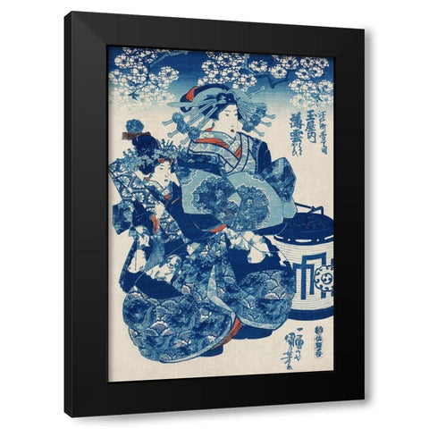 Tamaya uchi Usugumo Black Modern Wood Framed Art Print by Kuniyoshi, Utagawa