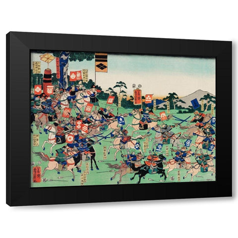 Kawanakajima no Kassen Black Modern Wood Framed Art Print by Kuniyoshi, Utagawa