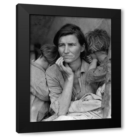 Migrant Mother Black Modern Wood Framed Art Print with Double Matting by Lange, Dorothea