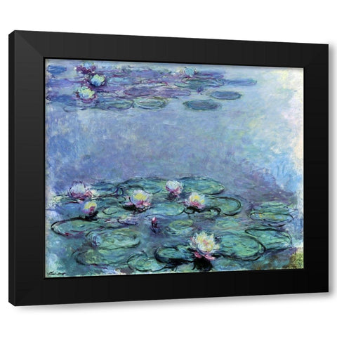 WATER LILIES NYMPHEAS Black Modern Wood Framed Art Print with Double Matting by Monet, Claude