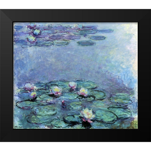 WATER LILIES NYMPHEAS Black Modern Wood Framed Art Print by Monet, Claude