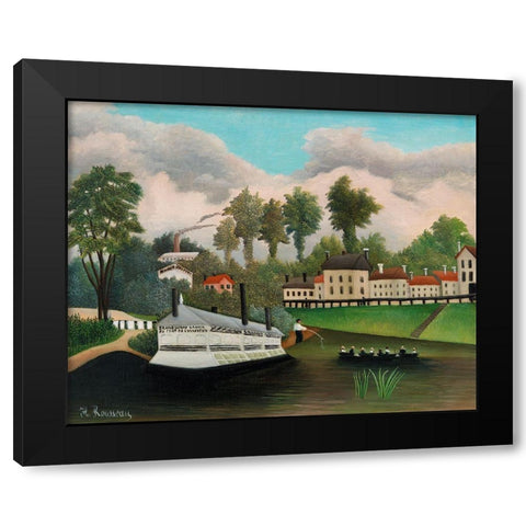 The Laundry Boat of Pont de Charenton 1895 Black Modern Wood Framed Art Print by Rousseau, Henri