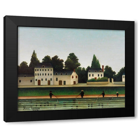 Landscape and Four Fisherman Black Modern Wood Framed Art Print by Rousseau, Henri