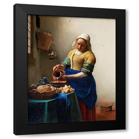The Milkmaid Black Modern Wood Framed Art Print with Double Matting by Vermeer, Johannes
