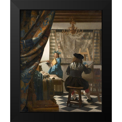 The Art of Painting Black Modern Wood Framed Art Print by Vermeer, Johannes