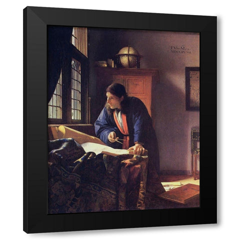 The Geographer Black Modern Wood Framed Art Print by Vermeer, Johannes