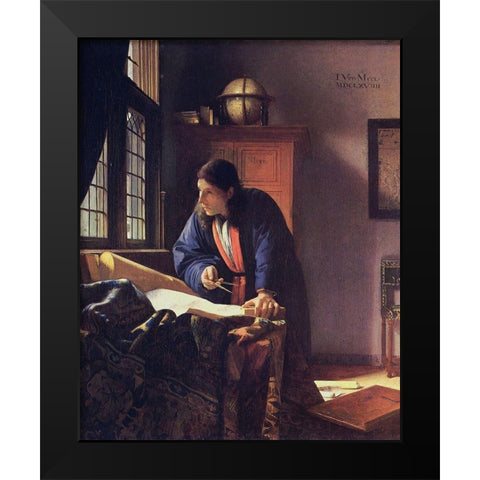The Geographer Black Modern Wood Framed Art Print by Vermeer, Johannes