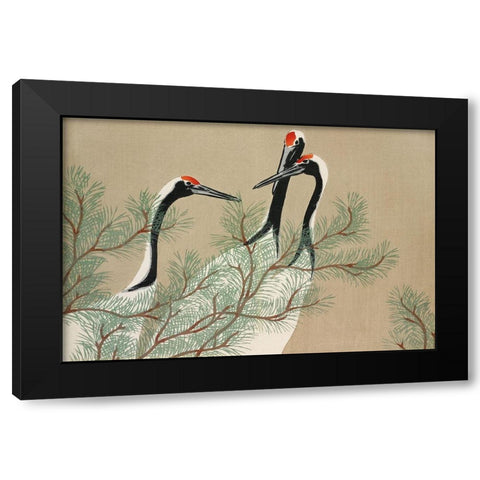 Cranes from Momoyogusa Black Modern Wood Framed Art Print by Sekka, Kamisaka
