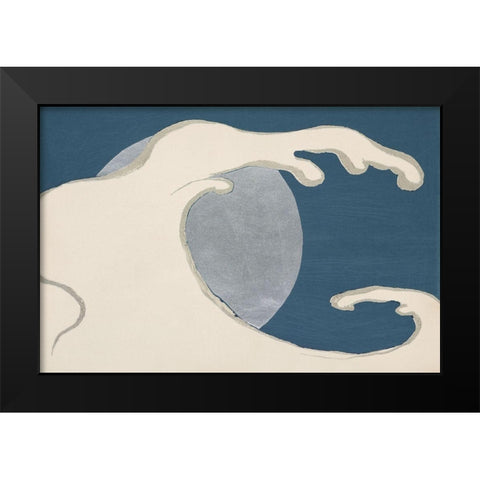 Waves and sun from Momoyogusa Black Modern Wood Framed Art Print by Sekka, Kamisaka