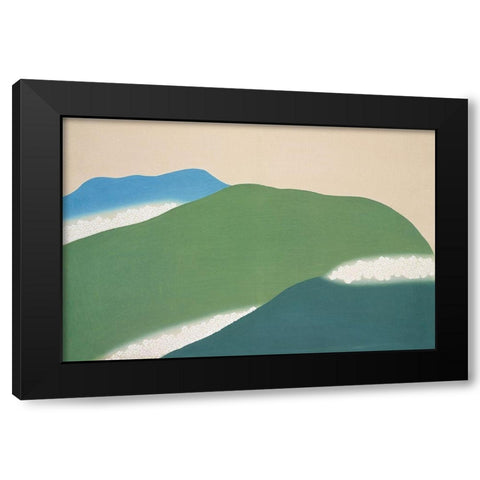 Green mountains from Momoyogusa Black Modern Wood Framed Art Print by Sekka, Kamisaka