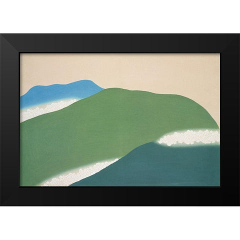 Green mountains from Momoyogusa Black Modern Wood Framed Art Print by Sekka, Kamisaka