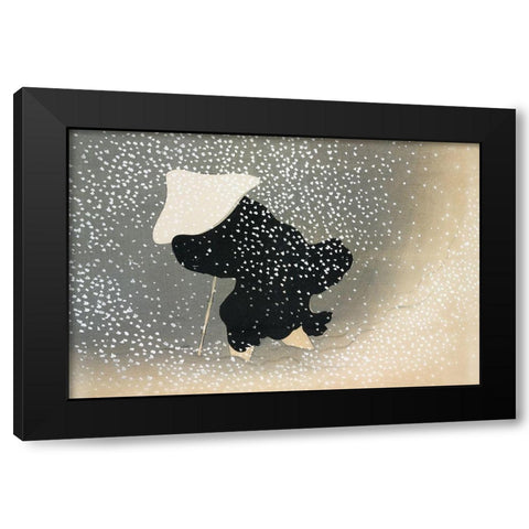 Snow from Momoyogusa Black Modern Wood Framed Art Print by Sekka, Kamisaka