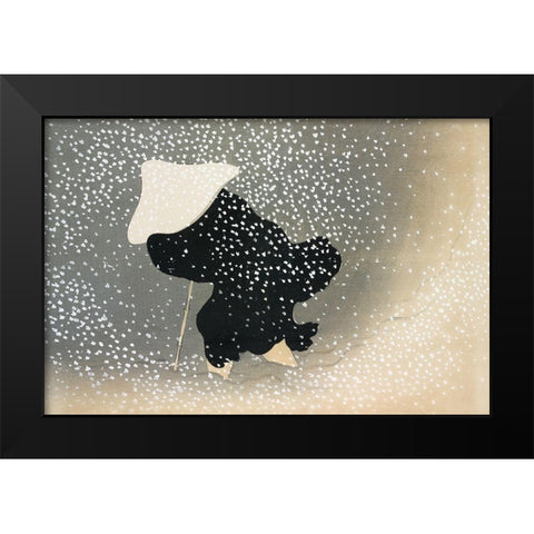 Snow from Momoyogusa Black Modern Wood Framed Art Print by Sekka, Kamisaka
