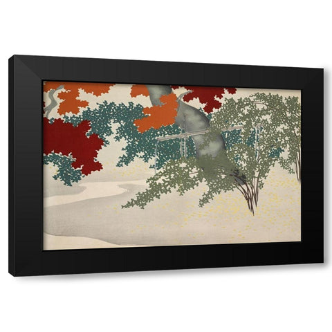 Maple from Momoyogusa Black Modern Wood Framed Art Print by Sekka, Kamisaka