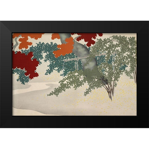 Maple from Momoyogusa Black Modern Wood Framed Art Print by Sekka, Kamisaka