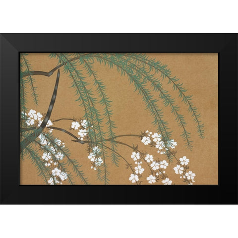 Blossoms from Momoyogusa Black Modern Wood Framed Art Print by Sekka, Kamisaka