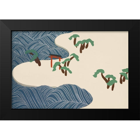 Ocean waves from Momoyogusa Black Modern Wood Framed Art Print by Sekka, Kamisaka