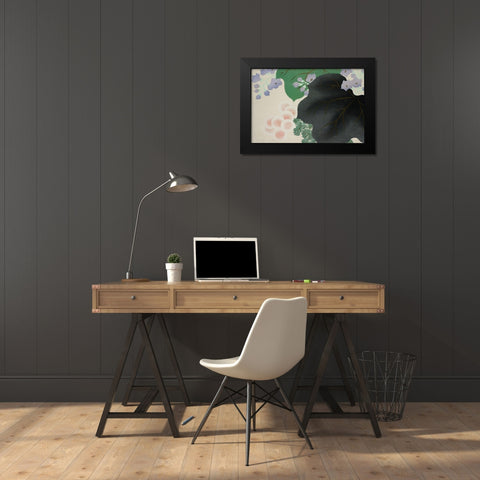 Flowers and leaves from Momoyogusa Black Modern Wood Framed Art Print by Sekka, Kamisaka