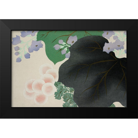 Flowers and leaves from Momoyogusa Black Modern Wood Framed Art Print by Sekka, Kamisaka