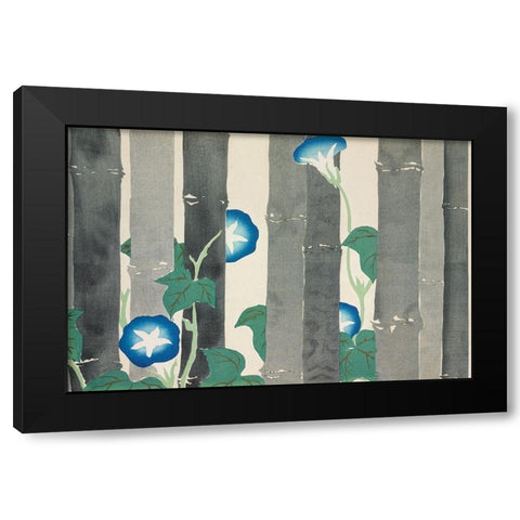 Morning glories from Momoyogusa Black Modern Wood Framed Art Print with Double Matting by Sekka, Kamisaka