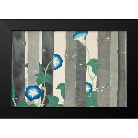 Morning glories from Momoyogusa Black Modern Wood Framed Art Print by Sekka, Kamisaka