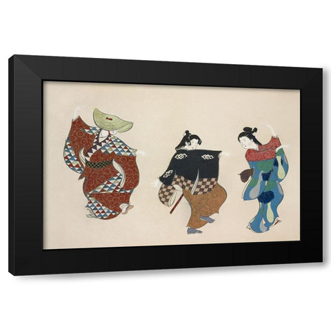 Dancers from Momoyogusa Black Modern Wood Framed Art Print with Double Matting by Sekka, Kamisaka