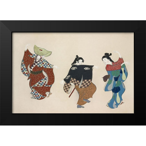 Dancers from Momoyogusa Black Modern Wood Framed Art Print by Sekka, Kamisaka