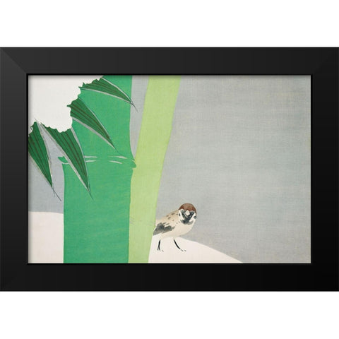 Sparrow from Momoyogusa Black Modern Wood Framed Art Print by Sekka, Kamisaka