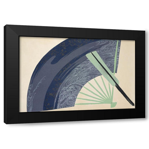 Fan from Momoyogusa Black Modern Wood Framed Art Print with Double Matting by Sekka, Kamisaka