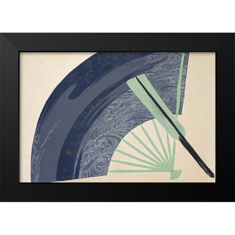 Fan from Momoyogusa Black Modern Wood Framed Art Print by Sekka, Kamisaka