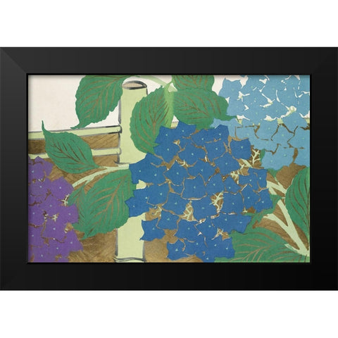 Hydrangea from Momoyogusa Black Modern Wood Framed Art Print by Sekka, Kamisaka