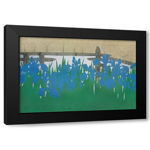 Irises from Momoyogusa Black Modern Wood Framed Art Print by Sekka, Kamisaka