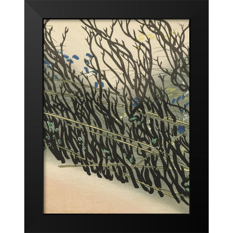Hedge from Momoyogusa Black Modern Wood Framed Art Print by Sekka, Kamisaka