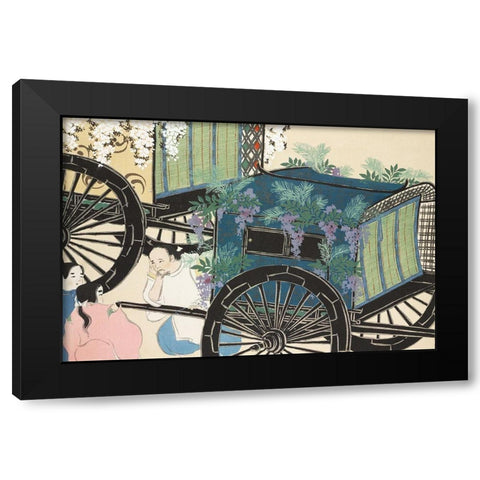 Wagon from Momoyogusa Black Modern Wood Framed Art Print by Sekka, Kamisaka