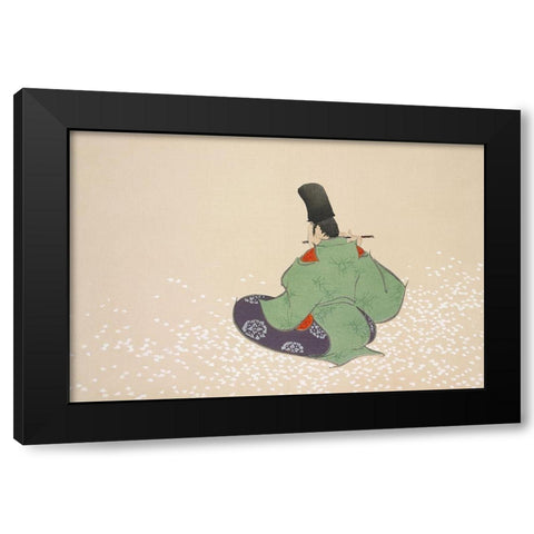 Flute player from Momoyogusa Black Modern Wood Framed Art Print by Sekka, Kamisaka