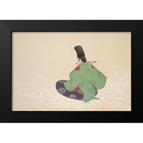 Flute player from Momoyogusa Black Modern Wood Framed Art Print by Sekka, Kamisaka