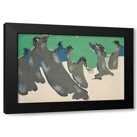 Trees from Momoyogusa Black Modern Wood Framed Art Print by Sekka, Kamisaka