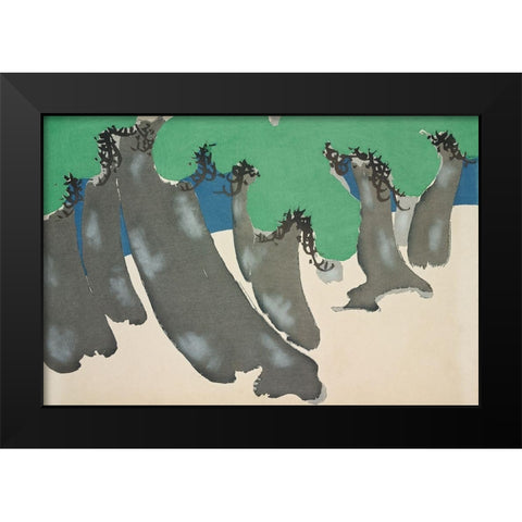 Trees from Momoyogusa Black Modern Wood Framed Art Print by Sekka, Kamisaka