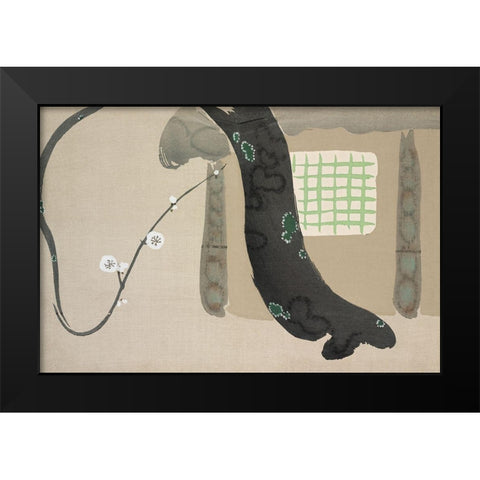 House from Momoyogusa Black Modern Wood Framed Art Print by Sekka, Kamisaka