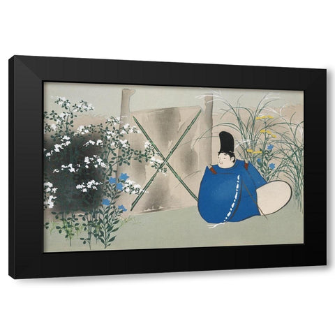 Garden from Momoyogusa Black Modern Wood Framed Art Print with Double Matting by Sekka, Kamisaka