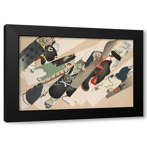 Blades from Momoyogusa Black Modern Wood Framed Art Print with Double Matting by Sekka, Kamisaka