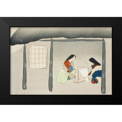 Kinuta from Momoyogusa Black Modern Wood Framed Art Print by Sekka, Kamisaka