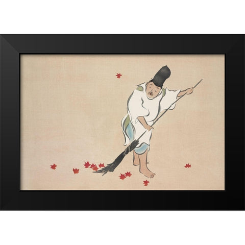 Raking from Momoyogusa Black Modern Wood Framed Art Print by Sekka, Kamisaka