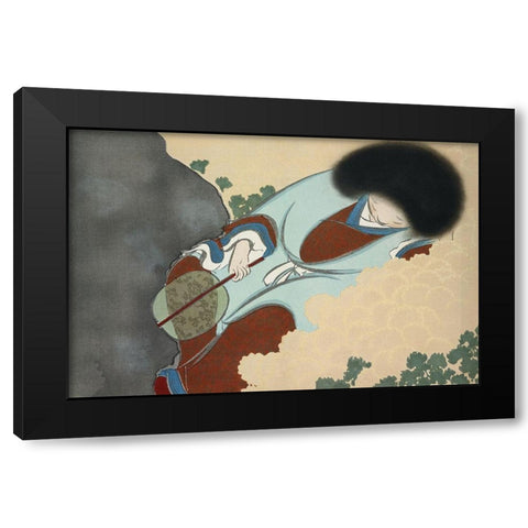 Chrysanthemums from Momoyogusa Black Modern Wood Framed Art Print by Sekka, Kamisaka