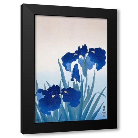Iris flowers Black Modern Wood Framed Art Print by Koson, Ohara